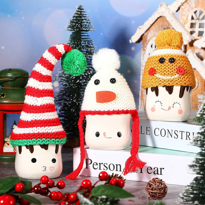 6 Pieces Christmas Marshmallow Mug Hat Crochet Marshmallow Mug Toppers Hat Display for Christmas Winter Tray Decor(Cute Style)