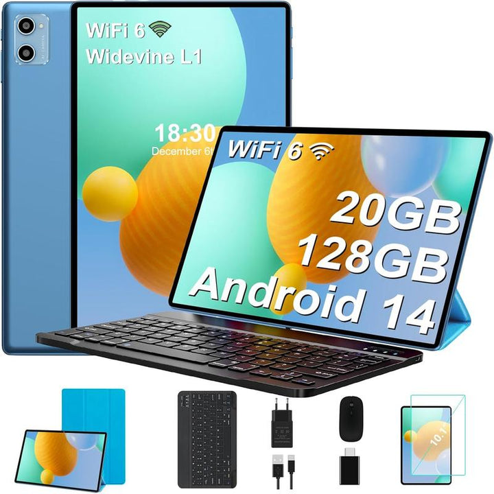 10.1 Inch Android 14 Tablet with Case, 128GB ROM Quad-Core Processor 6000Mah Battery, 1280X800 IPS FHD Touchscreen 8MP Camera, Bluetooth,Wifi,Fathersdaygift