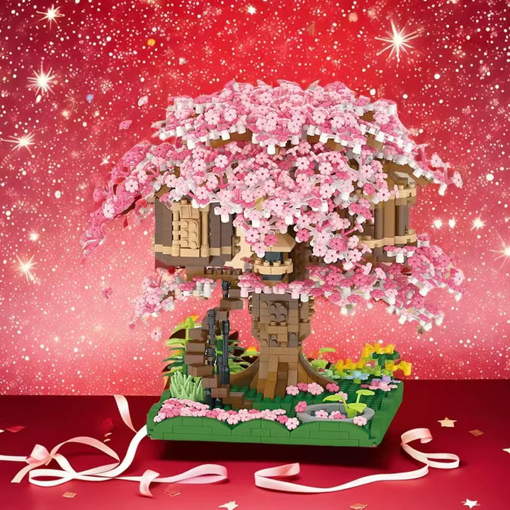 1680 Mini Building Blocks Pink Tree House Halloween/Thanksgiving/Christmas Gifts, Halloween/Thanksgiving/Christmas Gifts