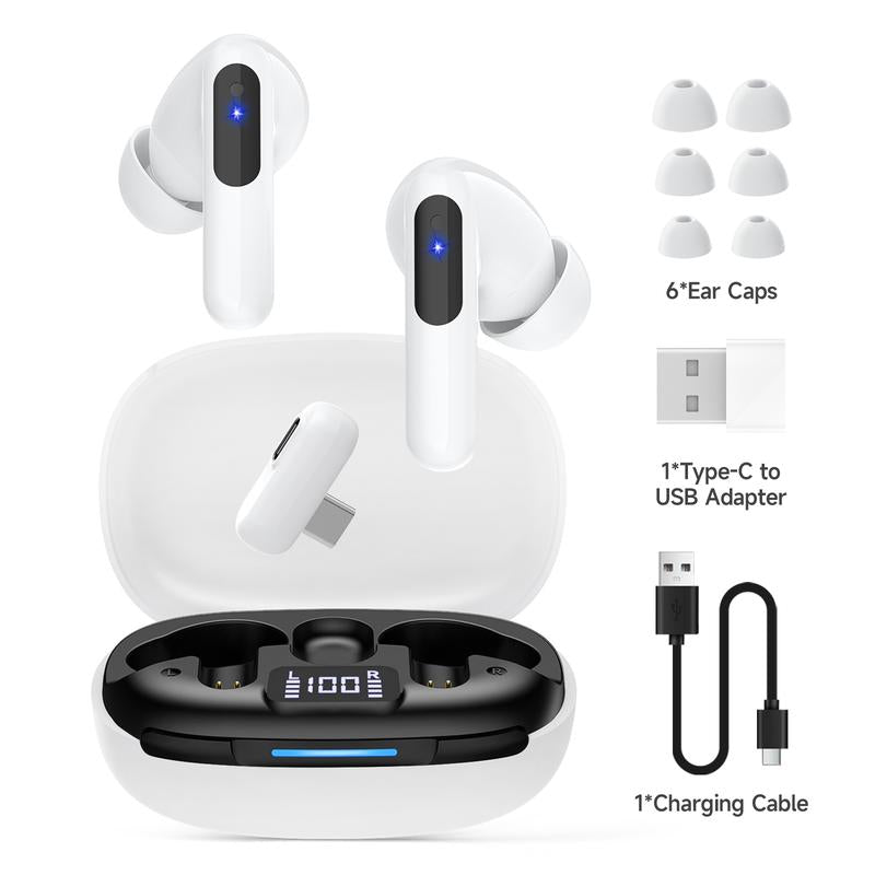 Wireless Earbuds, Bluetooth 5.3 Headphones Bass Stereo, Ear Buds with Noise Cancelling Mic LED Display, 2.4Ghz Gaming Earbuds, 36Hs Playtime for Meta Quest 3/2, PS5/4, Steam Deck, VR, Switch, PC