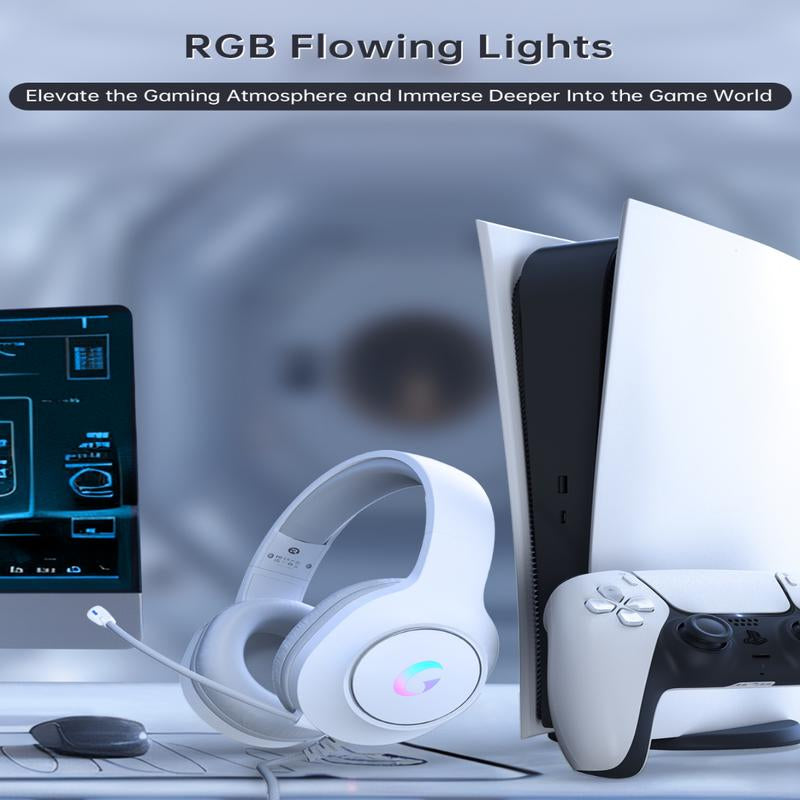 Microphone Active Noise Reduction Gaming Headset, Head-Mounted Wired Headset, Stereo Surround Headset, with RGB Lighting Effects, 50Mm Dynamic Unit, 3.5Mm Audio Jack, Support PS5, PC, Switch, Xboxseries