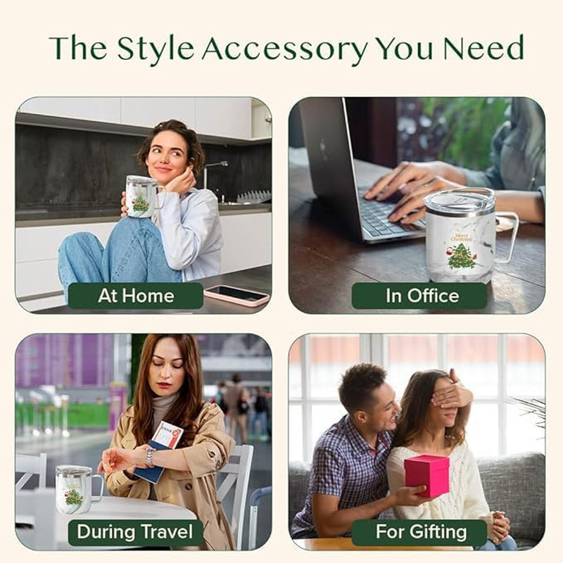 Christmas Mug, Christmas Gifts for Women, Men & Adults | Stainless Steel, Vacuum Insulated Coffee Mug with Lid - 10 Oz | Christmas Gifts 2024, Christmas Gift Ideas