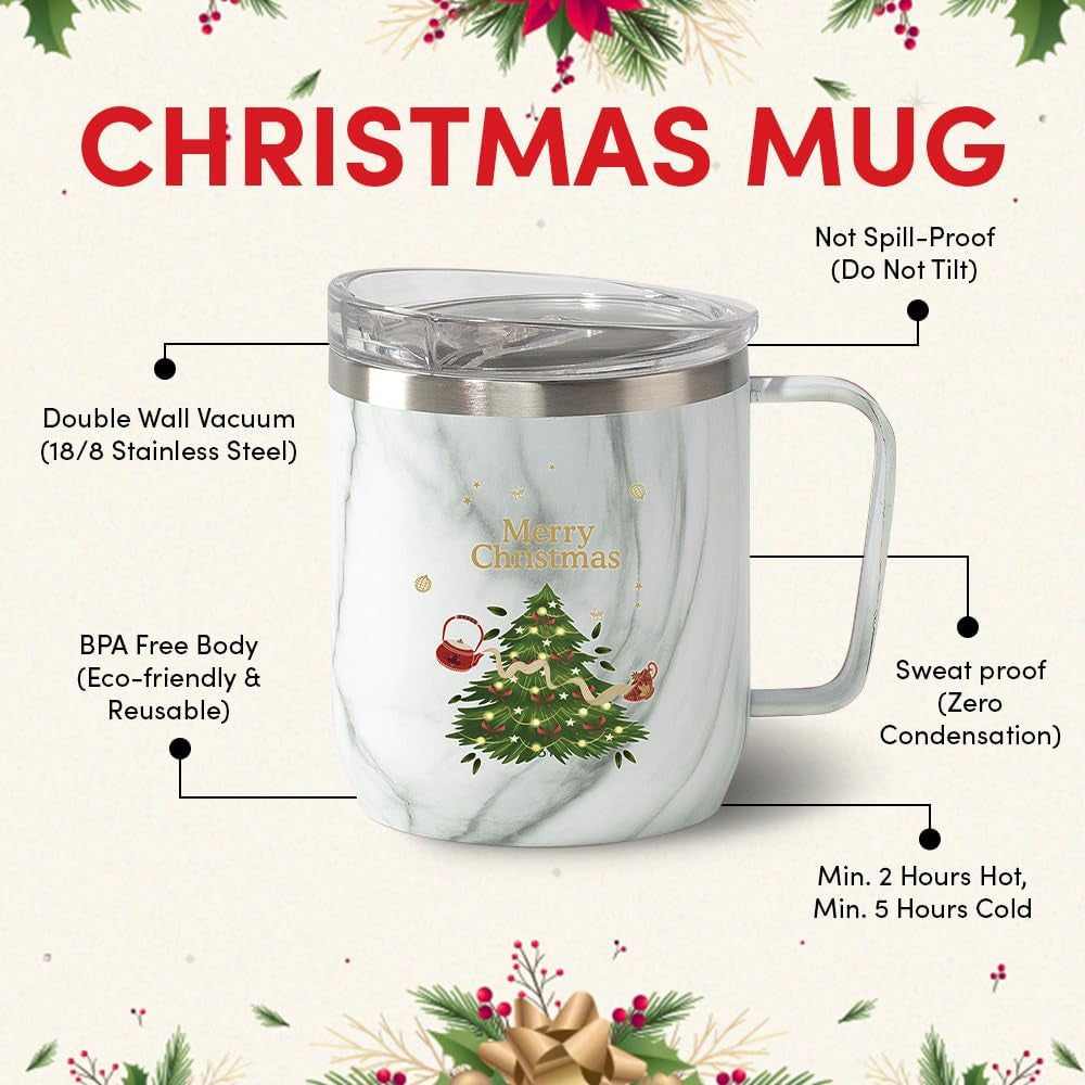 Christmas Mug, Christmas Gifts for Women, Men & Adults | Stainless Steel, Vacuum Insulated Coffee Mug with Lid - 10 Oz | Christmas Gifts 2024, Christmas Gift Ideas