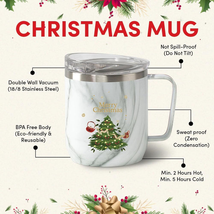 Christmas Mug, Christmas Gifts for Women, Men & Adults | Stainless Steel, Vacuum Insulated Coffee Mug with Lid - 10 Oz | Christmas Gifts 2024, Christmas Gift Ideas