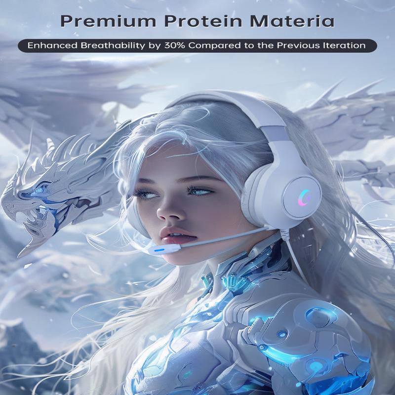 Microphone Active Noise Reduction Gaming Headset, Head-Mounted Wired Headset, Stereo Surround Headset, with RGB Lighting Effects, 50Mm Dynamic Unit, 3.5Mm Audio Jack, Support PS5, PC, Switch, Xboxseries