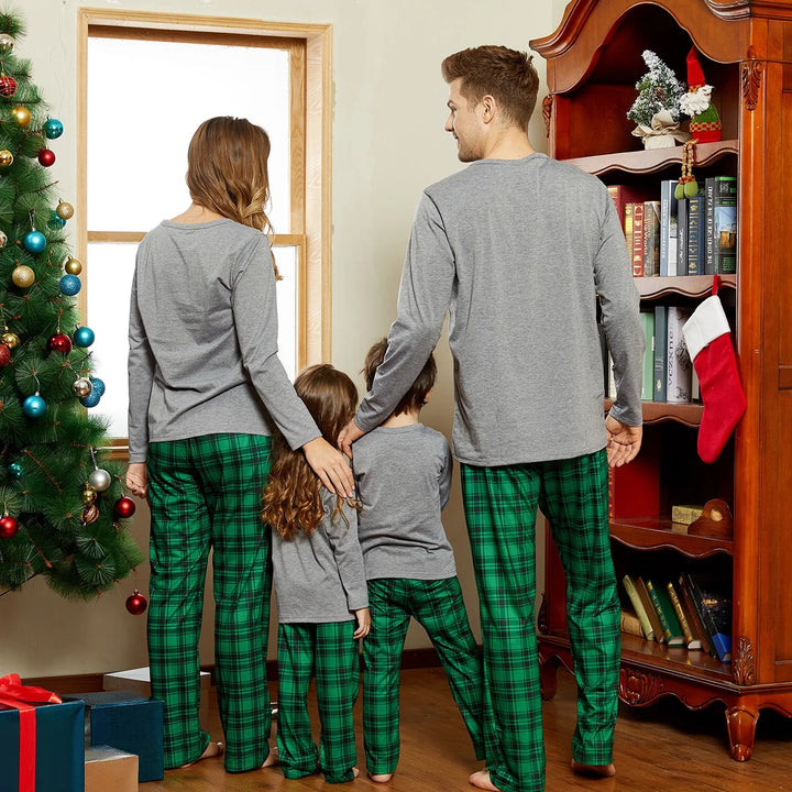 Kids Family Christmas Pajamas Matching Sets Long Sleeve Top and Green Plaid Pant Gifts Flame Retardant, 2-Piece, Size 2Y