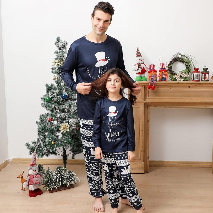 Matching Christmas Pajamas for Family, Funny Holiday Cute Let It Snow Print Tops Plaid Pants Xmas Sleepwear Pjs Set