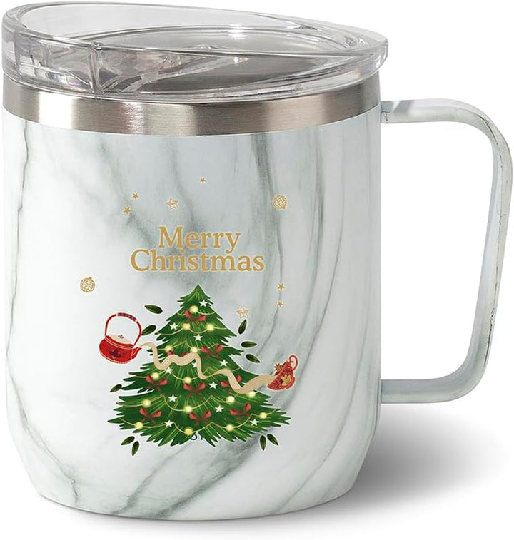 Christmas Mug, Christmas Gifts for Women, Men & Adults | Stainless Steel, Vacuum Insulated Coffee Mug with Lid - 10 Oz | Christmas Gifts 2024, Christmas Gift Ideas
