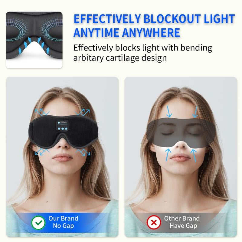 Sleep Mask Bluetooth Eye Mask with White Noise, Bluetooth 5.0 Music Sleep Headphone 3D Eye Mask for Men & Women with Microphone 10 White Noise Sounds 10 Hours Play Time Audio Earphones Wireless Headset Electronic Button Tablet