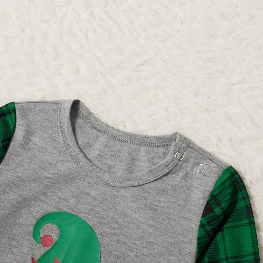 Kids Family Christmas Pajamas Matching Sets Long Sleeve Top and Green Plaid Pant Gifts Flame Retardant, 2-Piece, Size 2Y