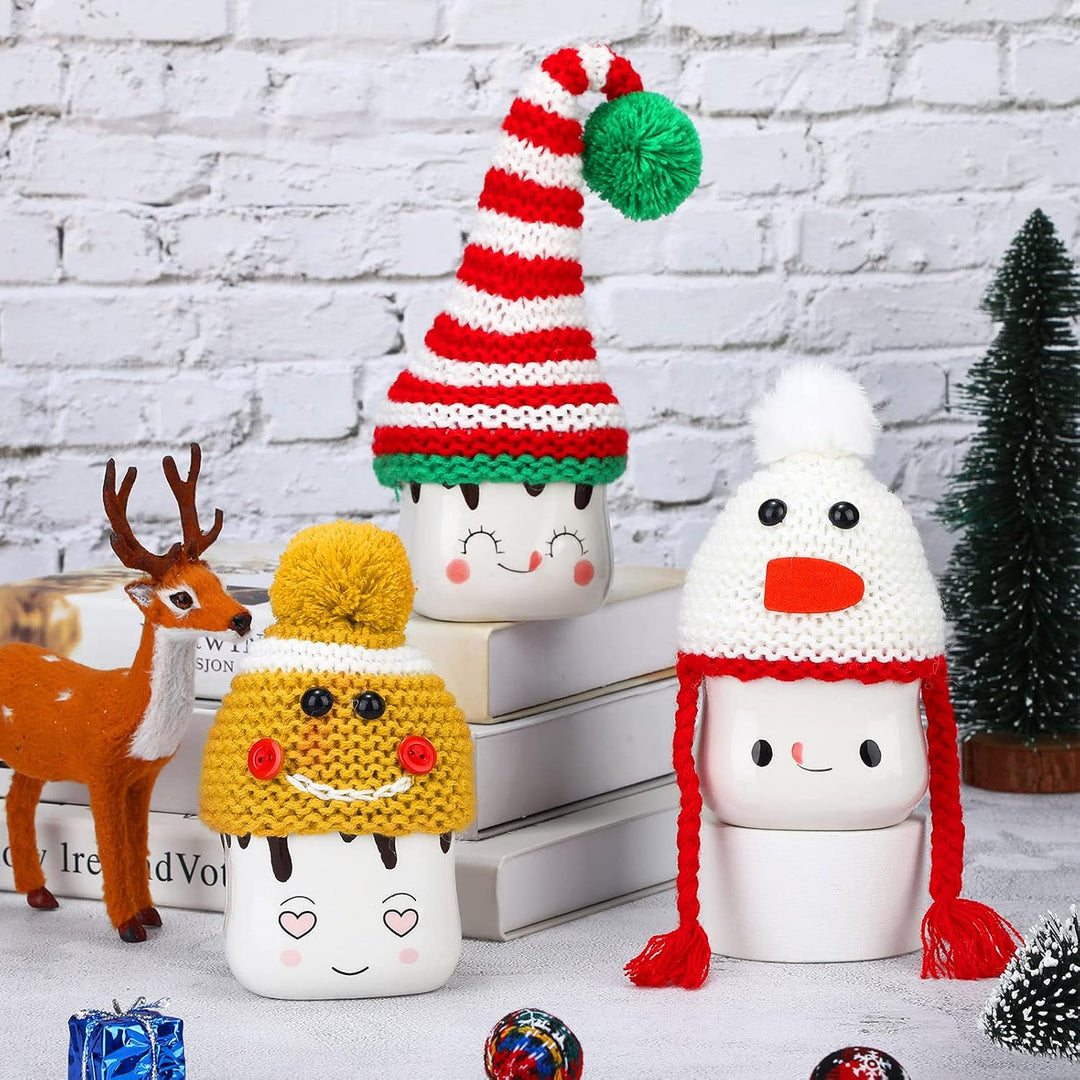6 Pieces Christmas Marshmallow Mug Hat Crochet Marshmallow Mug Toppers Hat Display for Christmas Winter Tray Decor(Cute Style)