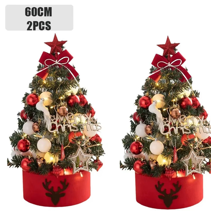 2PCS 2024 Christmas Decoration Desktop Christmas Tree Set Christmas Decoration Ornament Mini Small Christmas Tree Christmas Gift