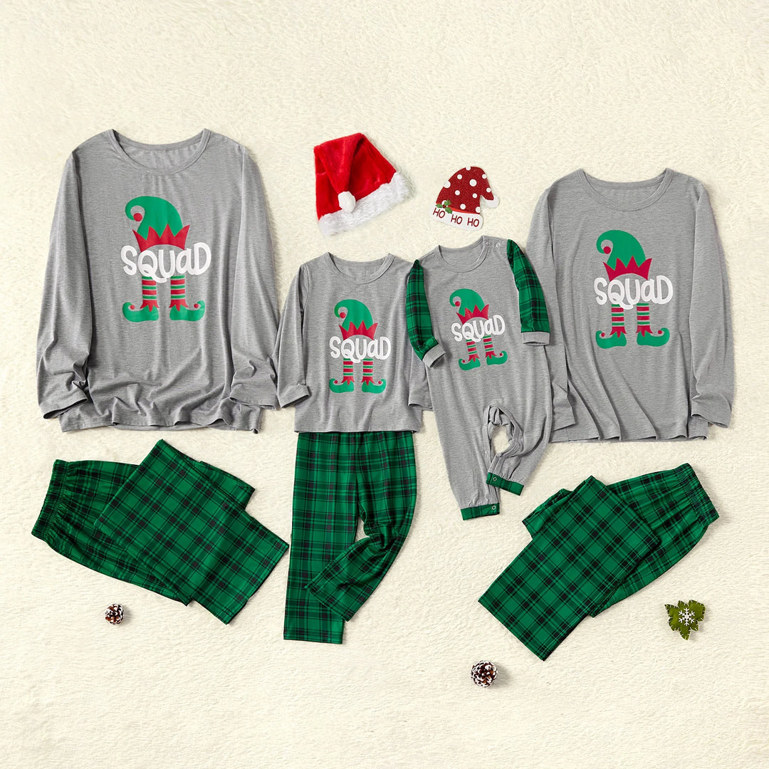 Kids Family Christmas Pajamas Matching Sets Long Sleeve Top and Green Plaid Pant Gifts Flame Retardant, 2-Piece, Size 2Y
