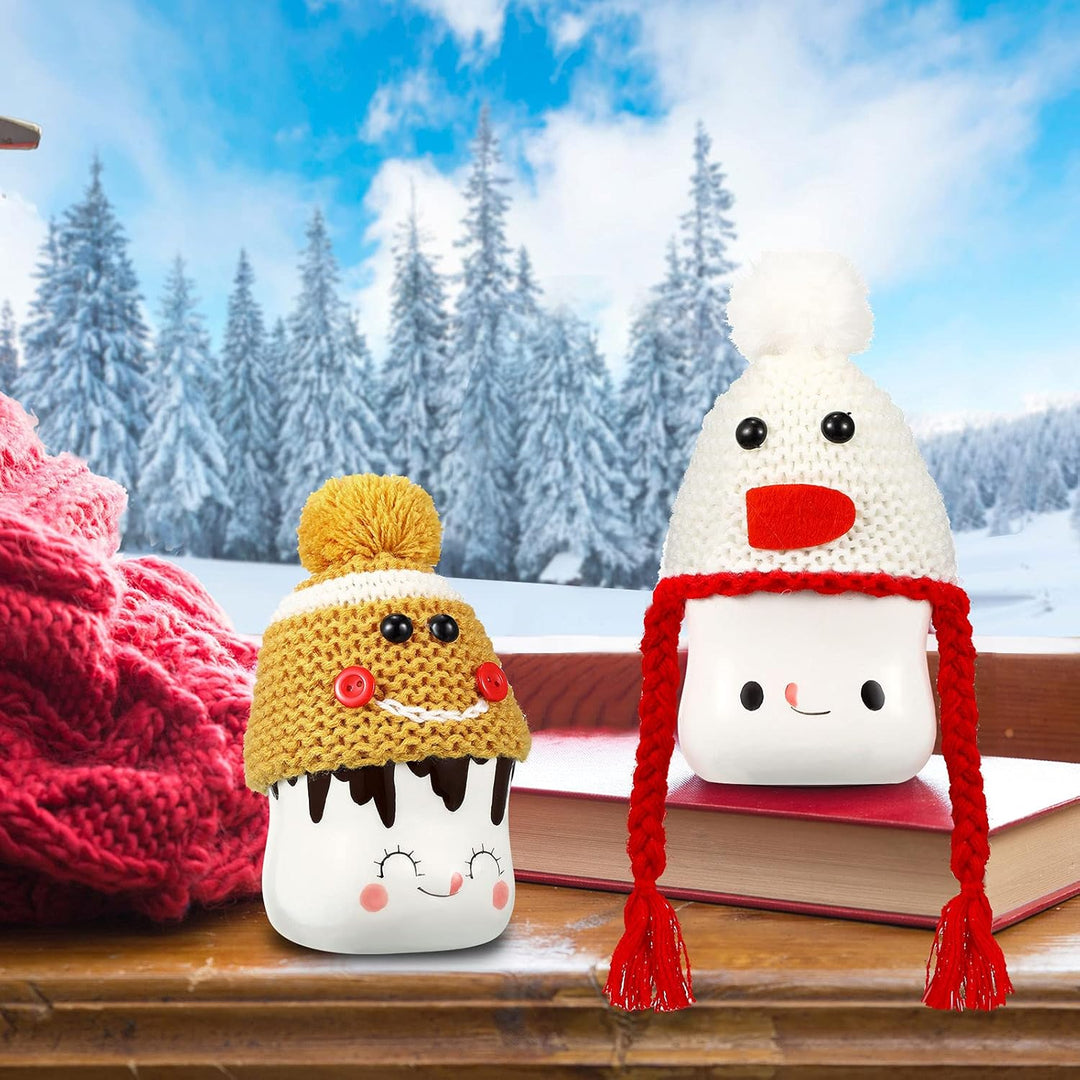 6 Pieces Christmas Marshmallow Mug Hat Crochet Marshmallow Mug Toppers Hat Display for Christmas Winter Tray Decor(Cute Style)