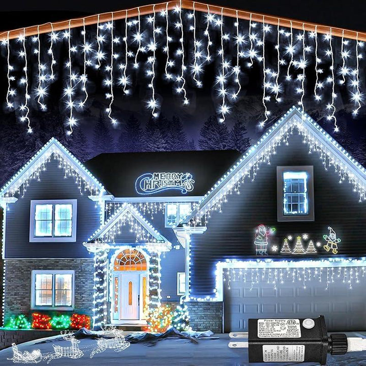 400 LED 33Ft Warm White Icicle Christmas Lights Outdoor Waterproof Curtain String Lights with 8 Modes for Holiday Home Party Decor