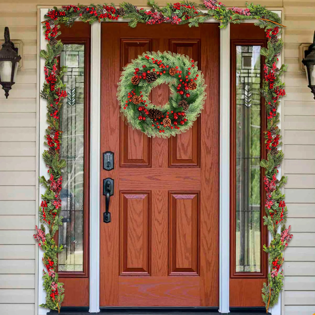 Christmas Wreath,18 Inch Artificial Front Door Wreaths for Hanging Decorations for Home Holiday Indoor/Outdoor Xmas Party Decor Christmas Decoration Simulation Rattan Berry Wreath