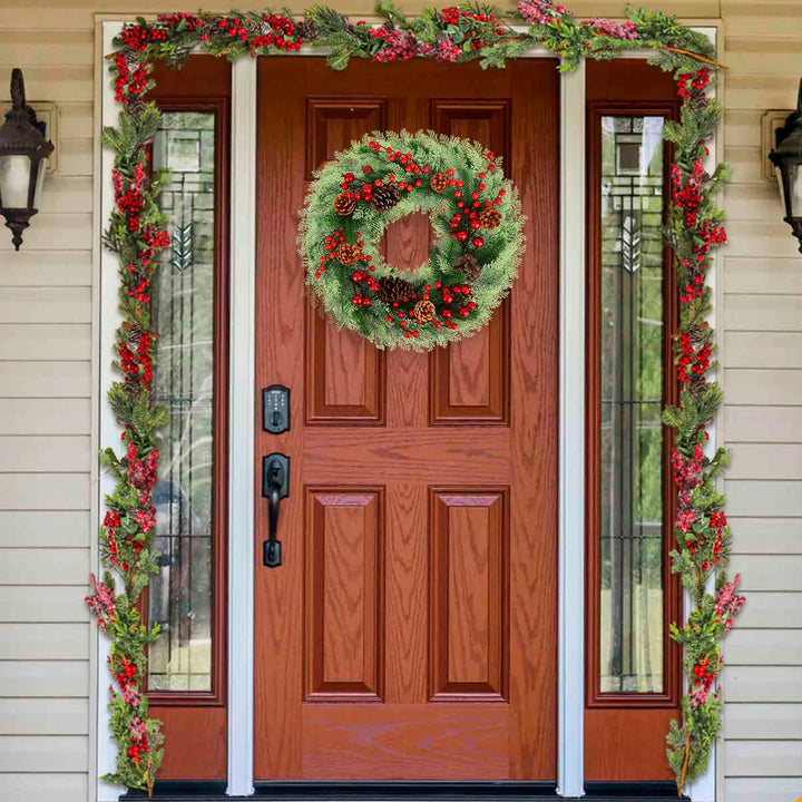 Christmas Wreath,18 Inch Artificial Front Door Wreaths for Hanging Decorations for Home Holiday Indoor/Outdoor Xmas Party Decor Christmas Decoration Simulation Rattan Berry Wreath