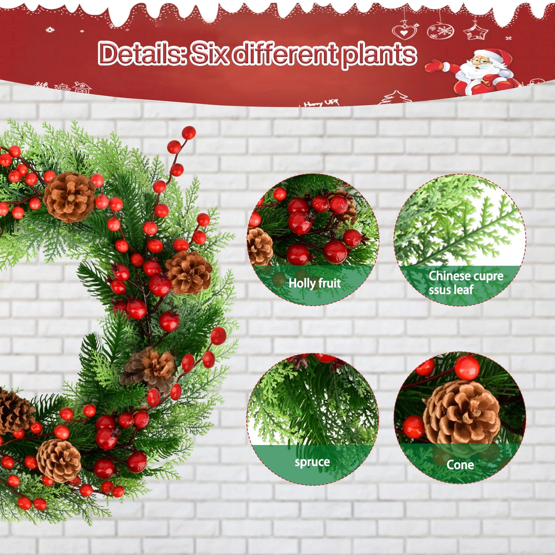 Christmas Wreath,18 Inch Artificial Front Door Wreaths for Hanging Decorations for Home Holiday Indoor/Outdoor Xmas Party Decor Christmas Decoration Simulation Rattan Berry Wreath