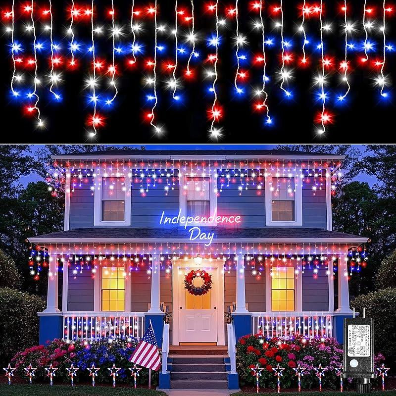 400 LED 33Ft Warm White Icicle Christmas Lights Outdoor Waterproof Curtain String Lights with 8 Modes for Holiday Home Party Decor