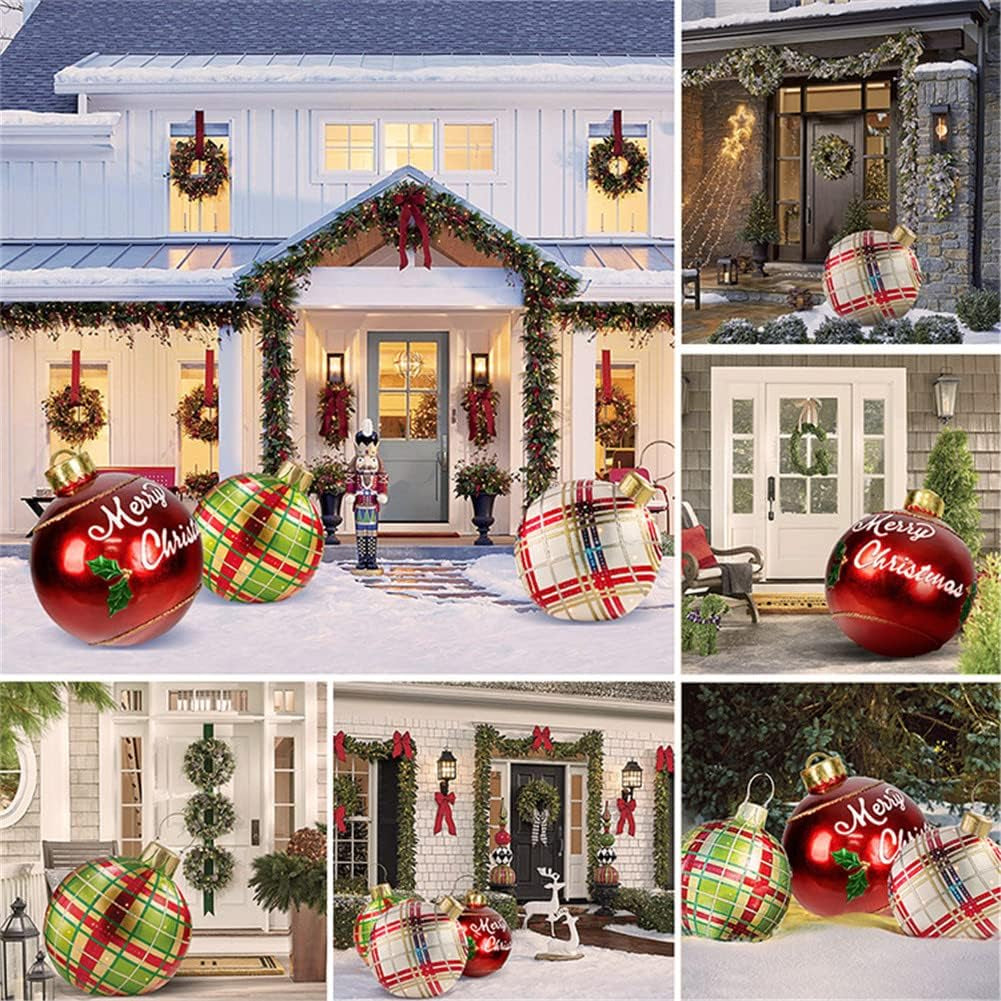 Chrsitmas Ball Outdoor Christmas Decorated with Pump 23.6 Inch PVC Giant Inflables Tree Ornaments outside Decorations for Yard (A)