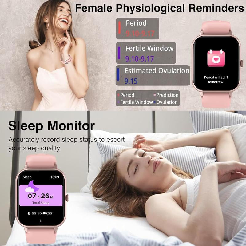 Watch for Men Women Compatible with IOS Android Phone, 1.83" Full Touchscreen IP68 Smartwatch,Fitness with Make/Recive Call 110+ Modes /Sleep ,Pink