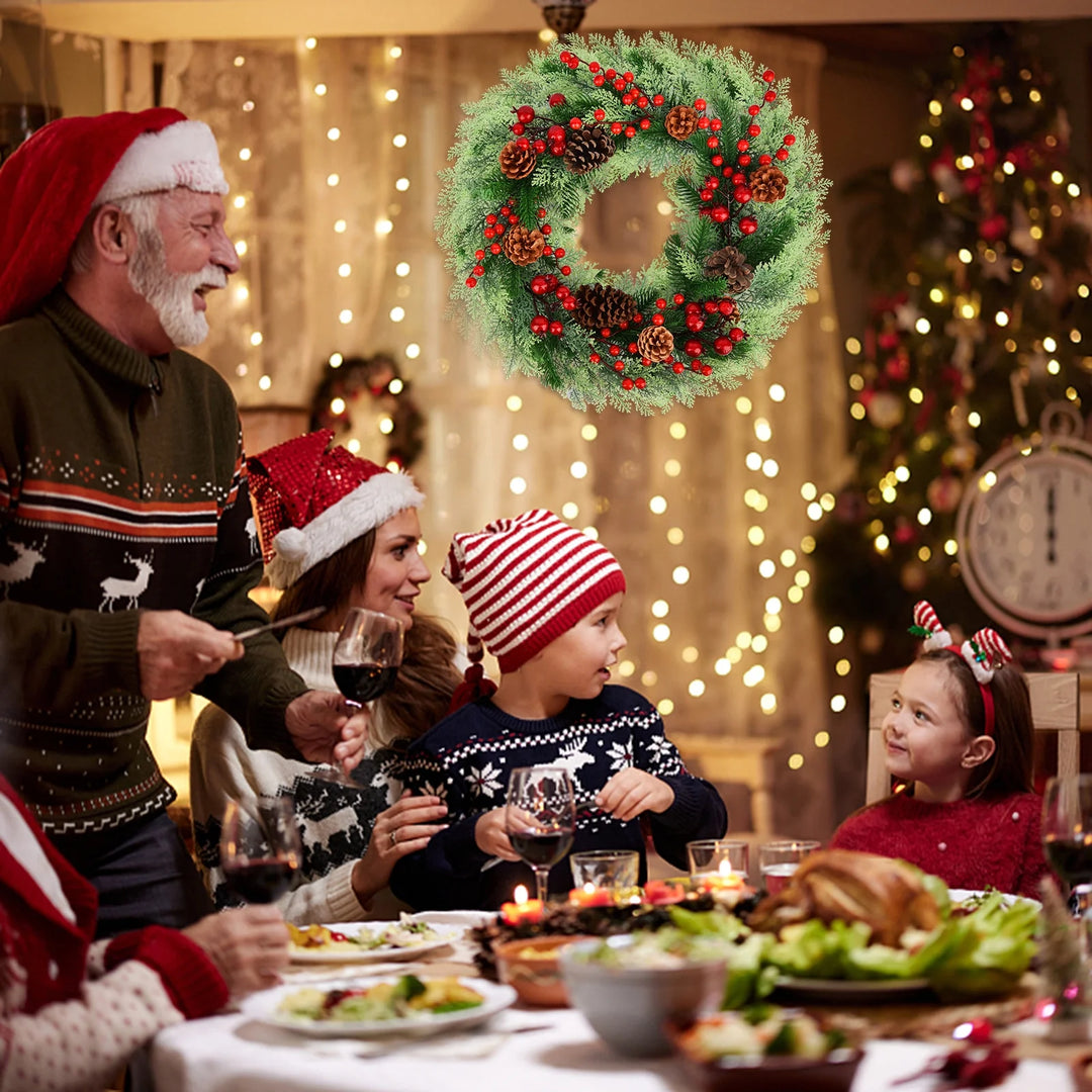 Christmas Wreath,18 Inch Artificial Front Door Wreaths for Hanging Decorations for Home Holiday Indoor/Outdoor Xmas Party Decor Christmas Decoration Simulation Rattan Berry Wreath