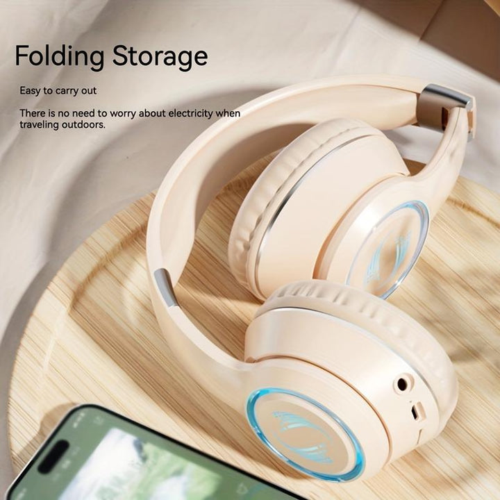 Over-Ear Wireless Headset with Wireless, Foldable Design, Long Battery Life, Support TF Card, Soft Cushion Earmuffs for Smart Phones and Laptops, Comfortable Fit, Suitable for All-Day Wear