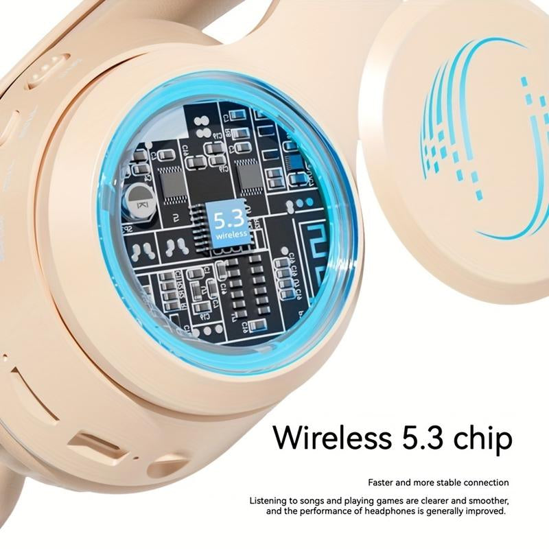 Over-Ear Wireless Headset with Wireless, Foldable Design, Long Battery Life, Support TF Card, Soft Cushion Earmuffs for Smart Phones and Laptops, Comfortable Fit, Suitable for All-Day Wear