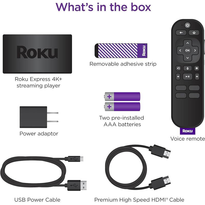 Roku Express 4K+ Streaming Player HDR with Voice Remote with TV Controls