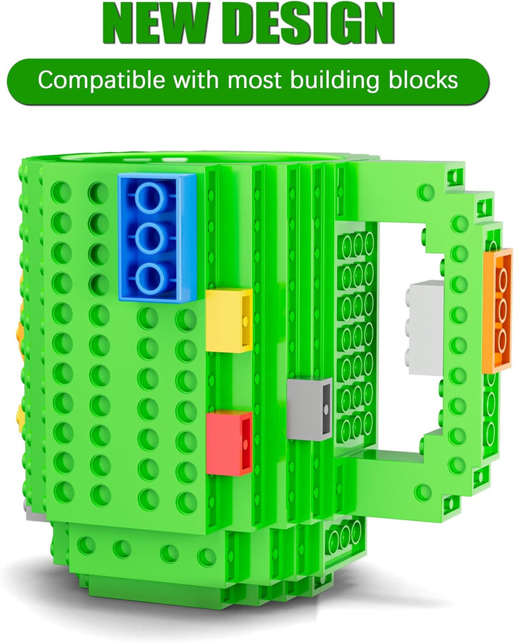 Build on Brick Mug, Cool Coffee Mugs for Kids, Creative Novelty Building Block Cups, Funny Coffee Mug for Men Adults Women Xmas Christmas - Green