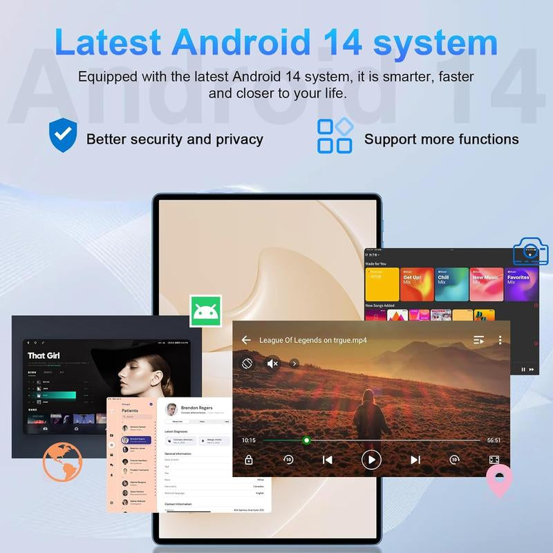 10.1 Inch Android 14 Tablet with Case, 128GB ROM Quad-Core Processor 6000Mah Battery, 1280X800 IPS FHD Touchscreen 8MP Camera, Bluetooth,Wifi,Fathersdaygift