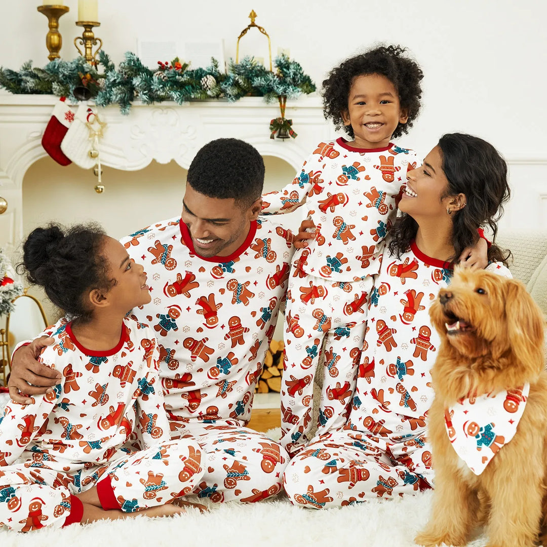 Men’S Pajama Pants Sleep Set Christmas Pajamas Family Matching Long Sleeve Gingerbread Man White Pjs, 2-Piece, Size S
