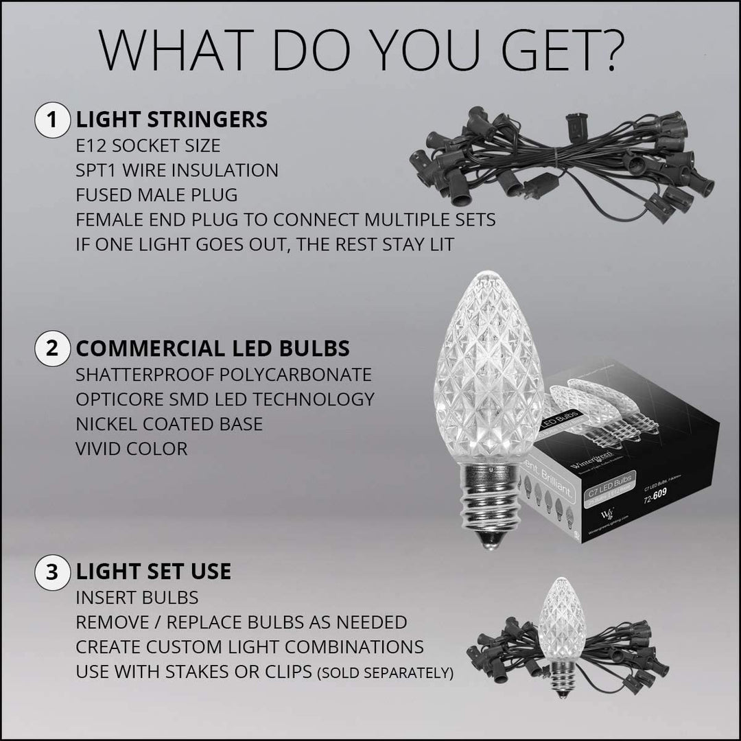 25 C7 Opticore Commercial Green Christmas Lights - Heavy Duty LED Bulbs for St Patrick'S Day, Holiday, Party; 18 Gauge Green Wire (25 Ft)