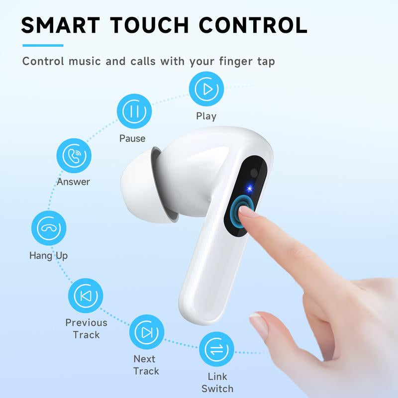 Wireless Earbuds, Bluetooth 5.3 Headphones Bass Stereo, Ear Buds with Noise Cancelling Mic LED Display, 2.4Ghz Gaming Earbuds, 36Hs Playtime for Meta Quest 3/2, PS5/4, Steam Deck, VR, Switch, PC