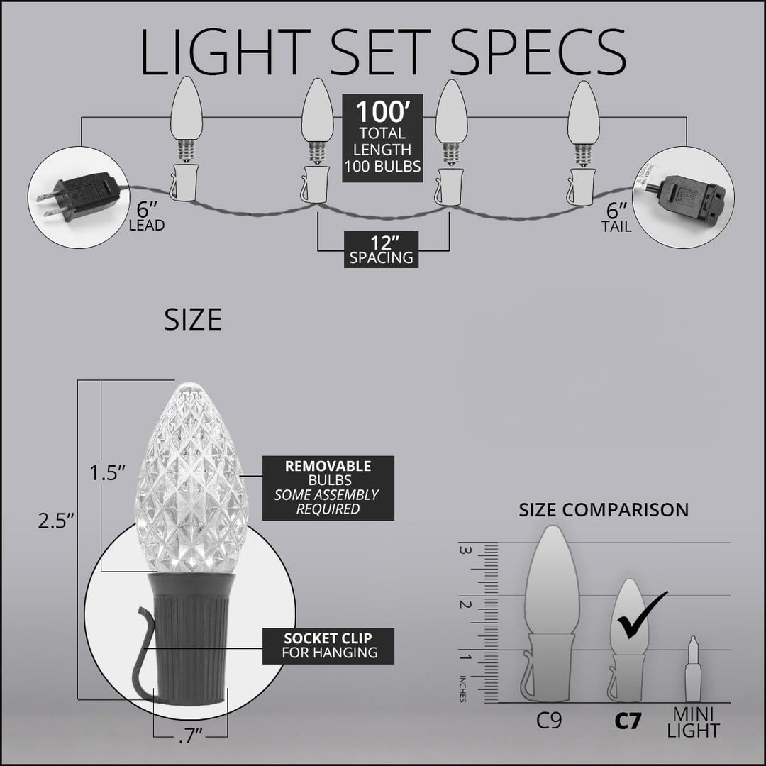 C7 Opticore Commercial Grade Warm White Christmas Lights – Heavy Duty Outdoor Holiday Bulbs on 18-Gauge Green Wire (100 Lights, 100 Ft)
