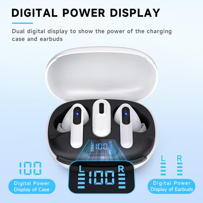 Wireless Earbuds, Bluetooth 5.3 Headphones Bass Stereo, Ear Buds with Noise Cancelling Mic LED Display, 2.4Ghz Gaming Earbuds, 36Hs Playtime for Meta Quest 3/2, PS5/4, Steam Deck, VR, Switch, PC