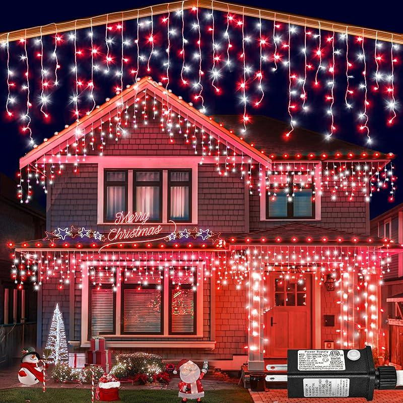 400 LED 33Ft Warm White Icicle Christmas Lights Outdoor Waterproof Curtain String Lights with 8 Modes for Holiday Home Party Decor