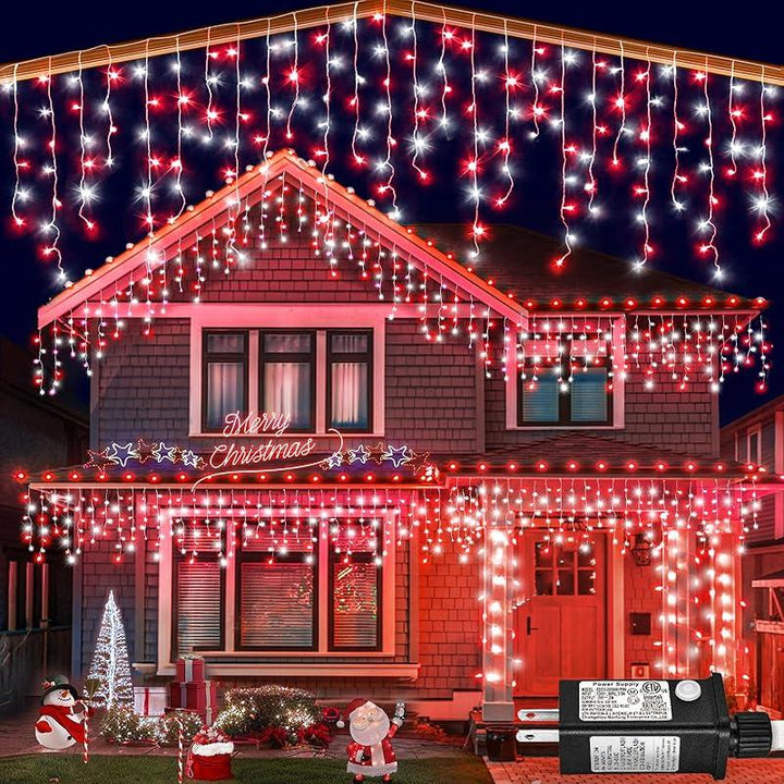 400 LED 33Ft Warm White Icicle Christmas Lights Outdoor Waterproof Curtain String Lights with 8 Modes for Holiday Home Party Decor
