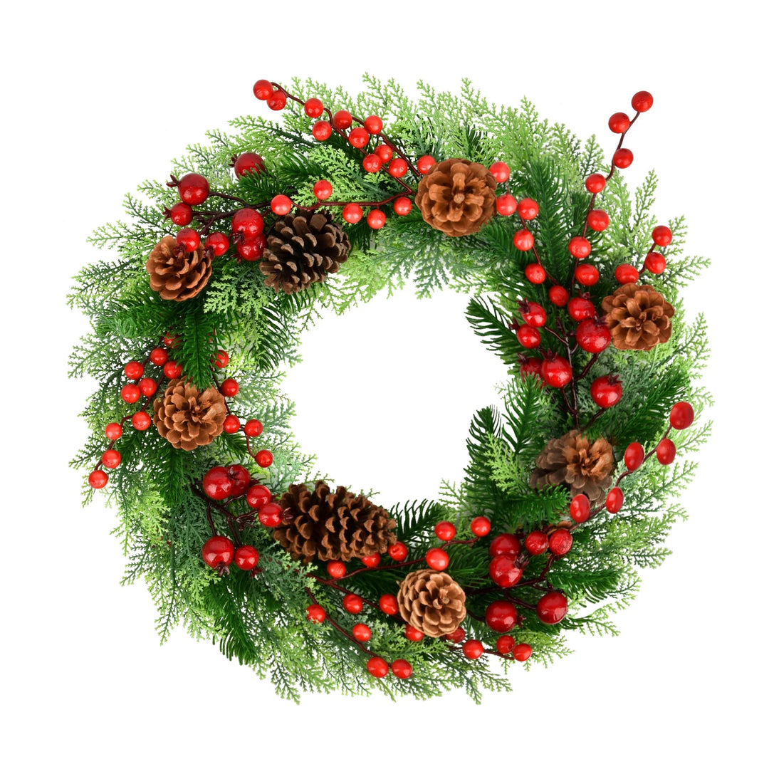 Christmas Wreath,18 Inch Artificial Front Door Wreaths for Hanging Decorations for Home Holiday Indoor/Outdoor Xmas Party Decor Christmas Decoration Simulation Rattan Berry Wreath