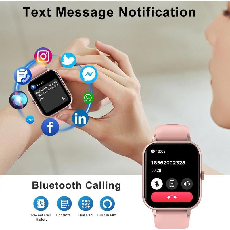 Watch for Men Women Compatible with IOS Android Phone, 1.83" Full Touchscreen IP68 Smartwatch,Fitness with Make/Recive Call 110+ Modes /Sleep ,Pink