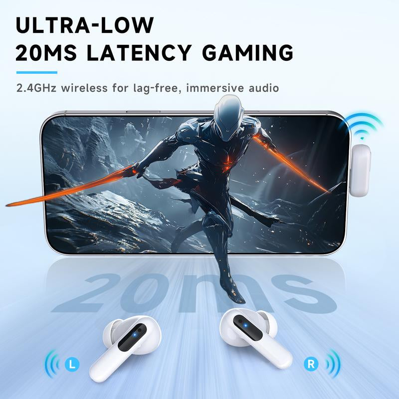 Wireless Earbuds, Bluetooth 5.3 Headphones Bass Stereo, Ear Buds with Noise Cancelling Mic LED Display, 2.4Ghz Gaming Earbuds, 36Hs Playtime for Meta Quest 3/2, PS5/4, Steam Deck, VR, Switch, PC