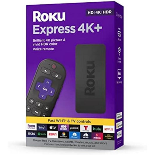 Express 4K+ | Roku Streaming Device 4K/HDR, Roku Voice Remote, Free & Live TV Roku Streaming Stick+ | HD/4K/HDR Streaming Device