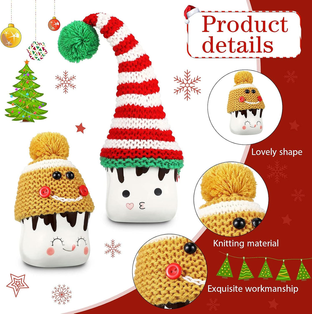 6 Pieces Christmas Marshmallow Mug Hat Crochet Marshmallow Mug Toppers Hat Display for Christmas Winter Tray Decor(Cute Style)