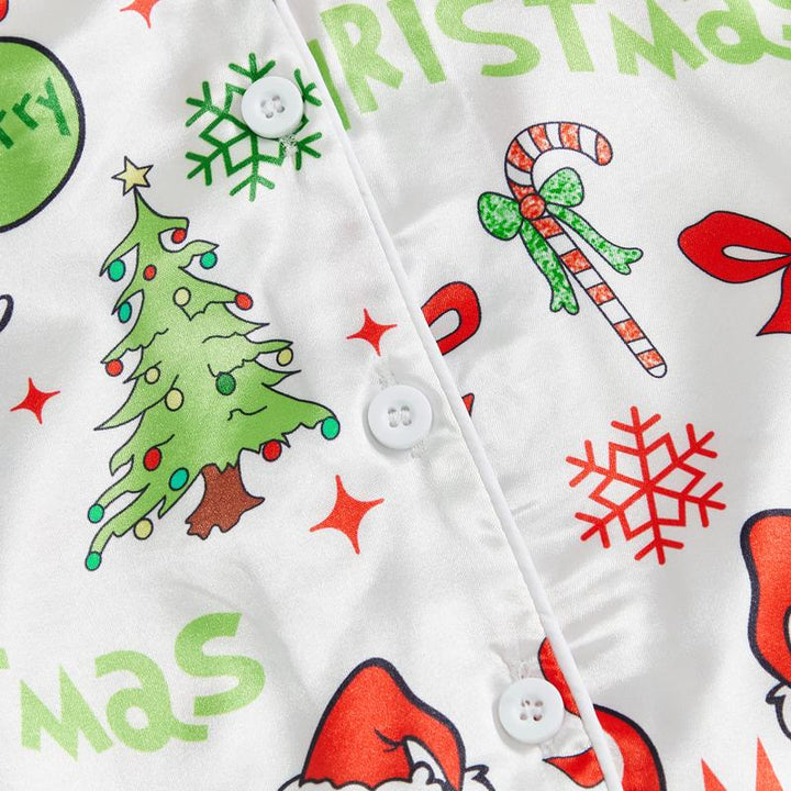 Baby Girl Christmas Pajamas Christmas Element Print Fur Trim Button down Lapel V Neck Long Sleeve Romper