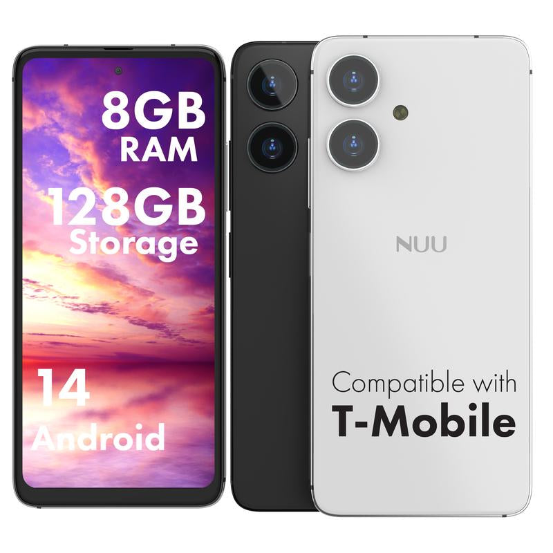 NUU N10 Unlock Smartphone 8GB(4GB+4GB Virtual RAM) +128GB,13MP + 5MP Camera,Android 14 Dual SIM 4G,8-Core 6.6" 90Hz Hd+,5000Mah Battery ,1 Year US Warranty