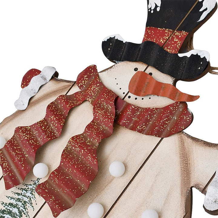Wooden Hanging Christmas Snowman Sign with LED Bulbs - Wood Decorative Plaques for Wall Door Xmas Tree Ornament Indoor Outdoor Holiday Decor (Snowman A)