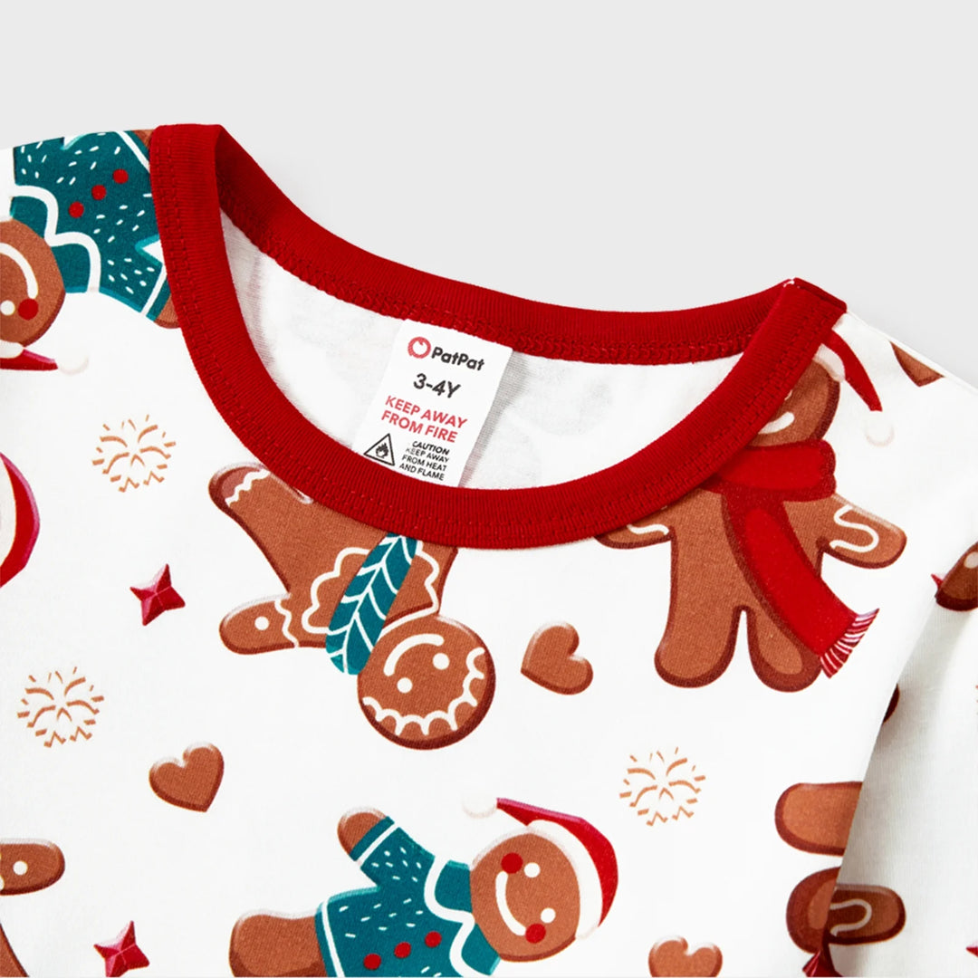 Girls Boys Christmas Pajamas Sets Family Matching Cartoon Gingerbread Man Holiday Flame Retardant Pjs, 2-Piece, Size 12-13 Years