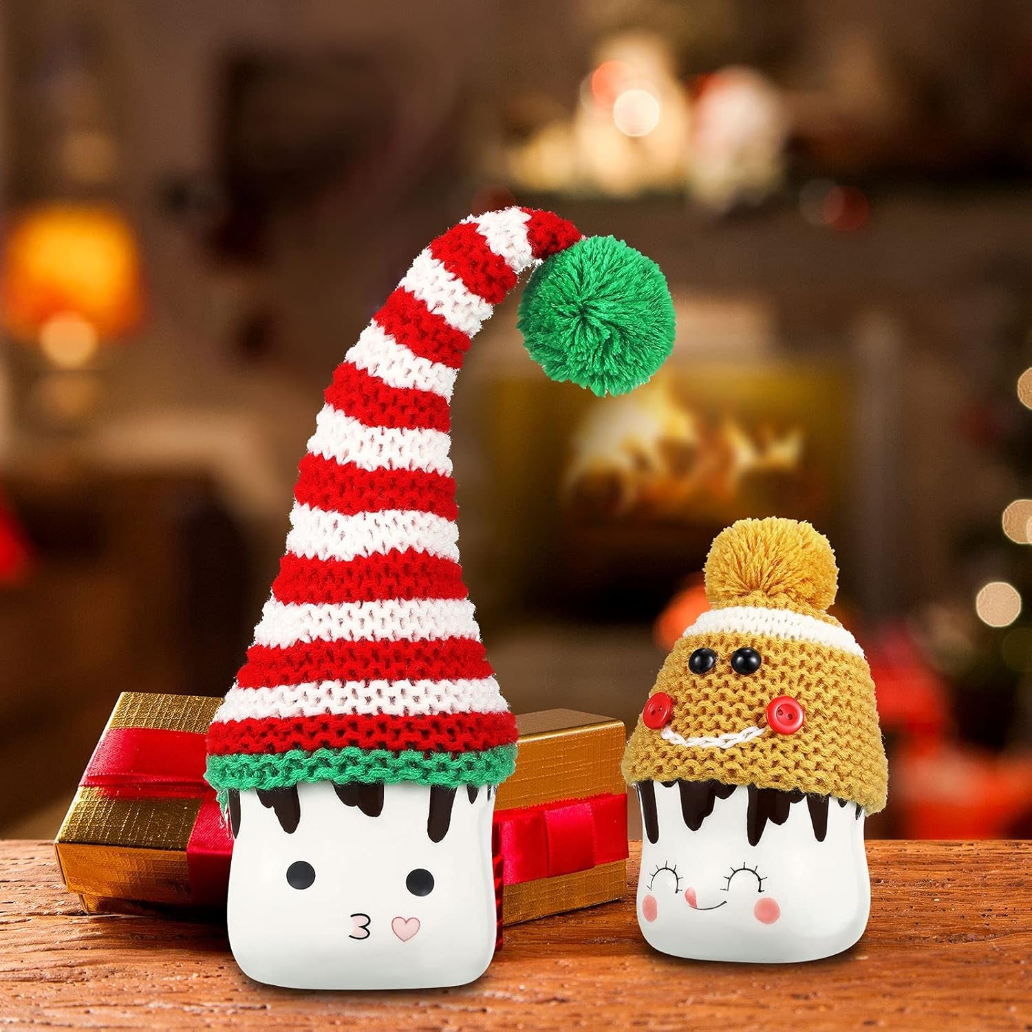 6 Pieces Christmas Marshmallow Mug Hat Crochet Marshmallow Mug Toppers Hat Display for Christmas Winter Tray Decor(Cute Style)