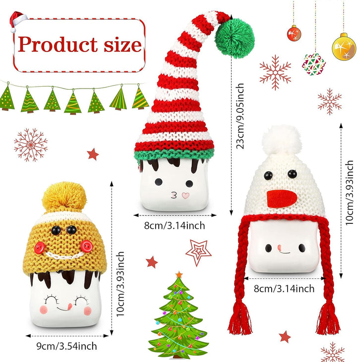 6 Pieces Christmas Marshmallow Mug Hat Crochet Marshmallow Mug Toppers Hat Display for Christmas Winter Tray Decor(Cute Style)