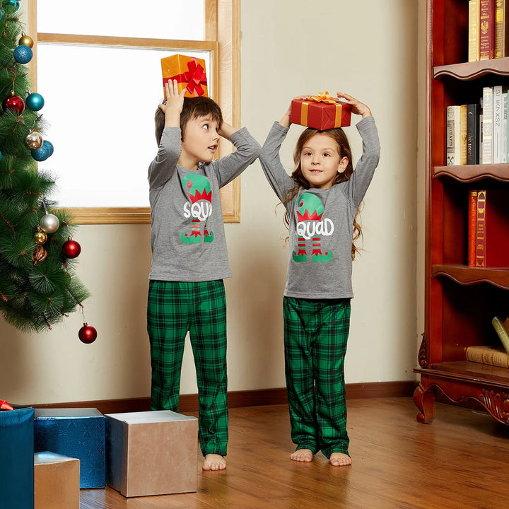 Kids Family Christmas Pajamas Matching Sets Long Sleeve Top and Green Plaid Pant Gifts Flame Retardant, 2-Piece, Size 2Y